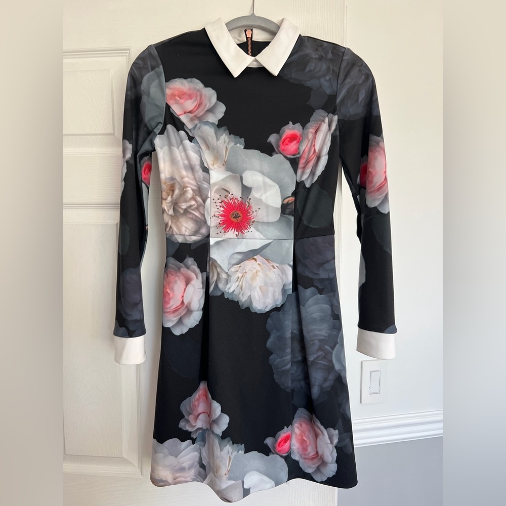 Ted Baker Black Floral Long Sleeve Dress